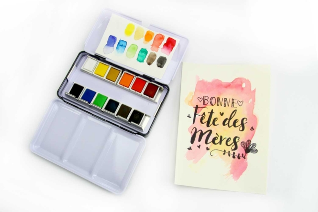Travel Watercolor Set - 12 Half Pans - 6 - Watercolor Paint - 10doigts.com - Peinture aquarelle : palettes, pinceaux et accessoires pour peindre à l'eau - 10doigts.fr