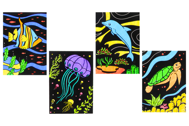 Velvet Coloring Cards Ocean - 8 Cards - 2 - Coloring Shapes and Drawings - 10doigts.com - Coloriage - 10doigts.fr