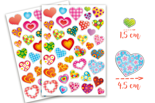 Colorful Heart Stickers - 74 pcs - 1 - Heart Stickers - 10doigts.com - Gommettes cœur : des cœurs adhésifs pour vos activités créatives - 10doigts.fr