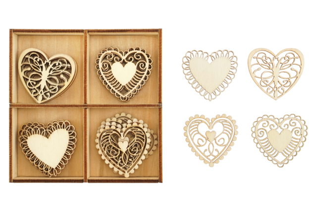 Wooden Hearts - 20 Pieces - 2 - Raw Wood Decor - 10doigts.com - Décorations en bois brut : tranches et bois naturel déco - 10doigts.fr
