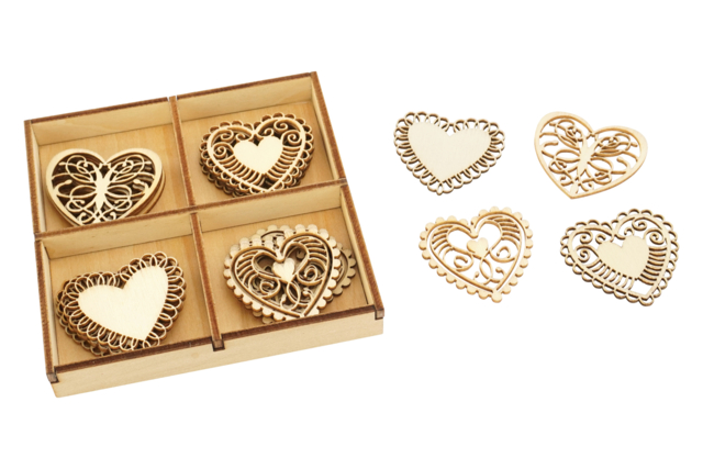 Wooden Hearts - 20 Pieces - 1 - Raw Wood Decor - 10doigts.com - Décorations en bois brut : tranches et bois naturel déco - 10doigts.fr