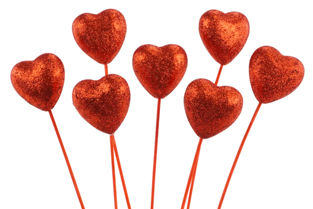 Glitter Hearts on Sticks - 7 Pieces - 1 - Heart Decorations - 10doigts.com - Décorations coeurs pour des créations pleines d'amour - 10doigts.fr