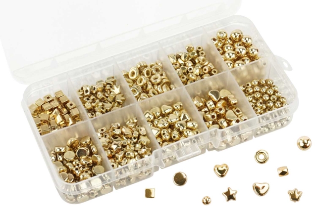 Golden Bead Set - Approximately 500 Beads - 1 - Metallic, Iridescent Beads - 10doigts.com - Perles Métallisées, Irisées - 10doigts.fr
