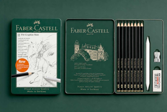 Cajón metal Pitt Graphite Matt - 11 piezas - Crayons graphite et mines pour le dessin - 10doigts.fr