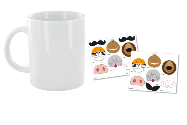 Mugs Kit + Animal Nose Stickers - 12 Pieces - 0 - Decorative Ceramic Supports - 10doigts.com - Supports en céramique à décorer - 10doigts.fr