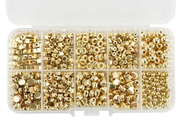 Golden Bead Set - Approximately 500 Beads - 2 - Metallic, Iridescent Beads - 10doigts.com - Perles Métallisées, Irisées - 10doigts.fr