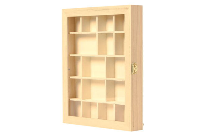 Wooden Display Case - 17 Compartments - 1 - Wooden Boxes - 10doigts.com - Boîtes en bois à décorer - 10doigts.fr