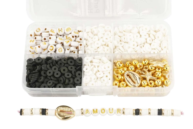 Gold, Black and White Bead Set - 1000 Beads - 3 - Metallic, Iridescent Beads - 10doigts.com - Perles Métallisées, Irisées - 10doigts.fr