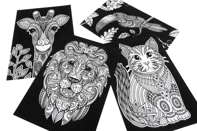 Laminas de terciopelo para colorear animales - Coloriage - 10doigts.fr