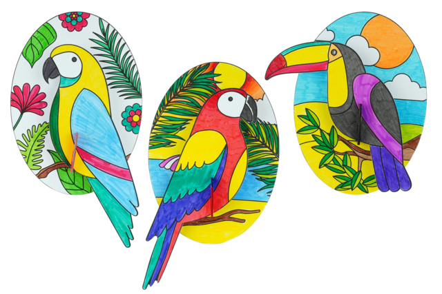 3D Tropical Bird Trophies - 3 Pieces - 1 - Coloring Shapes and Drawings - 10doigts.com - Coloriage - 10doigts.fr