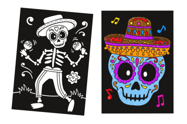 Láminas de terciopelo para colorear con esqueletos – 2 unidades - Kits créatifs Halloween - 10doigts.fr