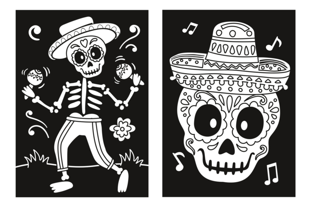 Láminas de terciopelo para colorear con esqueletos - Kits créatifs Halloween - 10doigts.fr