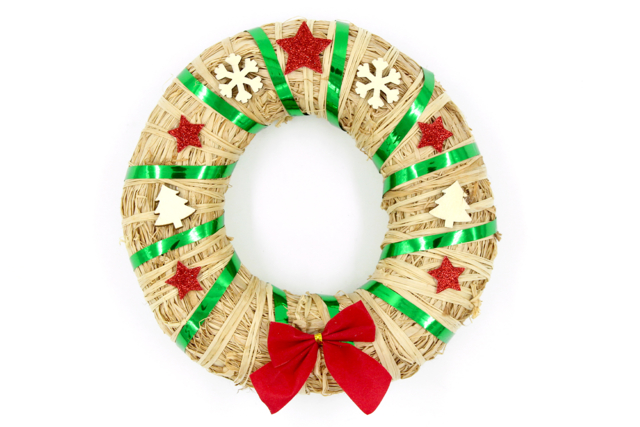 Corona de Navidad en rafia - Raphia et fibres naturelles pour vos créations - 10doigts.fr