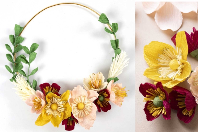 corona de papel crepé - Fleurs en papier crépon : créez des bouquets éternels - 10doigts.fr