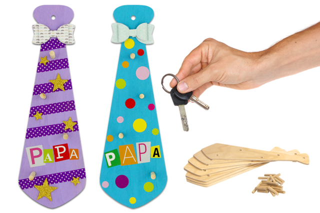 Wooden Keychain Ties - 12 Pieces - 1 - Keychains and Key Holders for Dad - 10doigts.com - Porte-clés et range-clés pour Papa : une idée de cadeau personnalisé - 10doigts.fr
