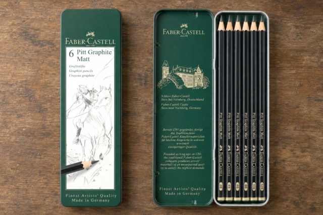 Lápices de grafito Castell 9000, estuche metálico de 6 (HB a 8B) - Crayons graphite et mines pour le dessin - 10doigts.fr