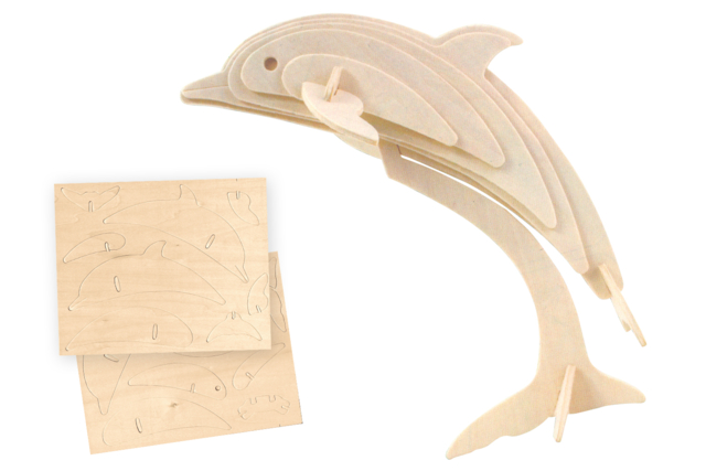 3D Dolphin in Natural Wood to Assemble - 1 - Wooden Animals - 10doigts.com - Animaux en bois à décorer - 10doigts.fr
