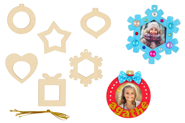 Wooden Christmas Frame Ornaments - 6 Pieces - 1 - Christmas Wooden Objects - 10doigts.com - Décorations de Noël en bois - 10doigts.fr