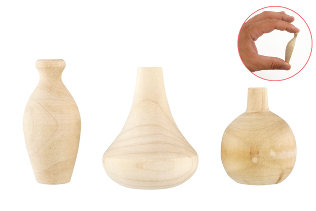 Mini Wooden Vases - 3 Pieces - 1 - Decorative Flowers and Leaves - 10doigts.com - Décorations en bois brut : tranches et bois naturel déco - 10doigts.fr