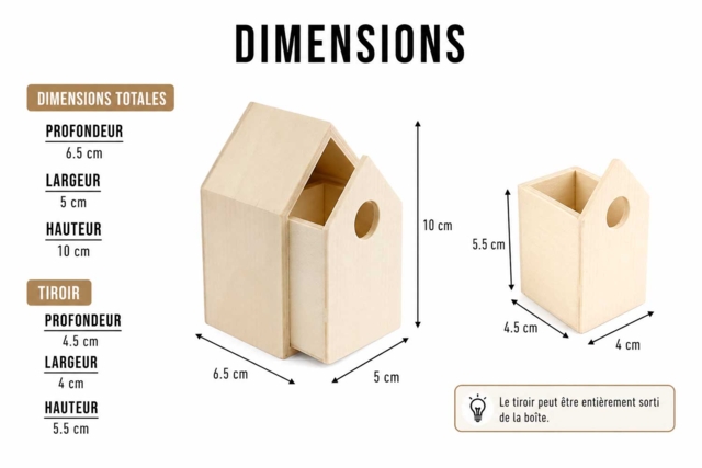 dimensions box house - Boîtes en bois à décorer - 10doigts.fr
