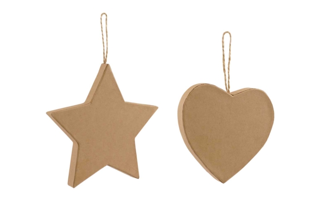 Star and Heart Cardboard Kraft Ornaments - 2 - Christmas Garland and Ornaments - 10doigts.com - Guirlandes et suspensions de Noël - 10doigts.fr