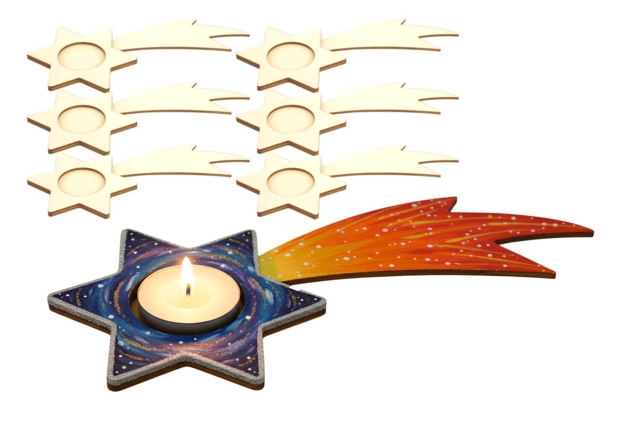 Wooden Shooting Star Candle Holders - 6 Pieces - 1 - Christmas Lanterns - 10doigts.com - Photophores de Noël à décorer - 10doigts.fr