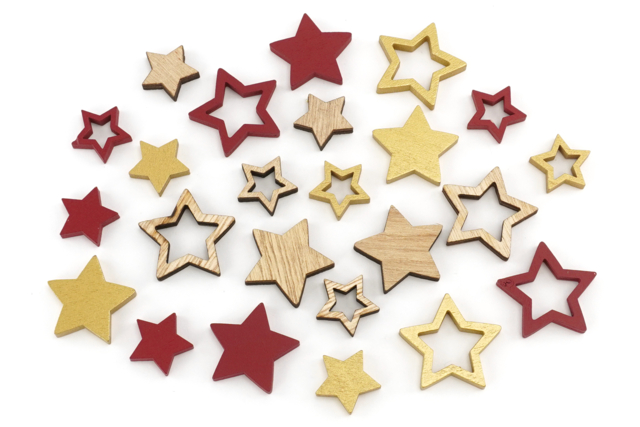 Wooden Stars - 17 Pieces - 1 - Christmas Star Decor - 10doigts.com - Décorations étoiles de Noël - 10doigts.fr