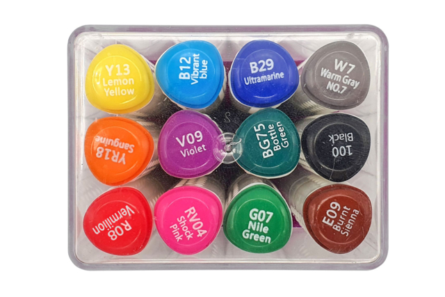rotuladores de alcohol 12 colores - Feutres pointes larges : pour des coloriages éclatants et des aplats parfaits - 10doigts.fr