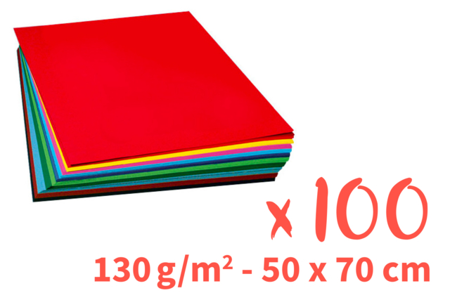 Hojas teñidas 130gr - dim : 50 x 70 cm, 100 hojas (10 colores variados) - Papiers colorés - 10doigts.fr