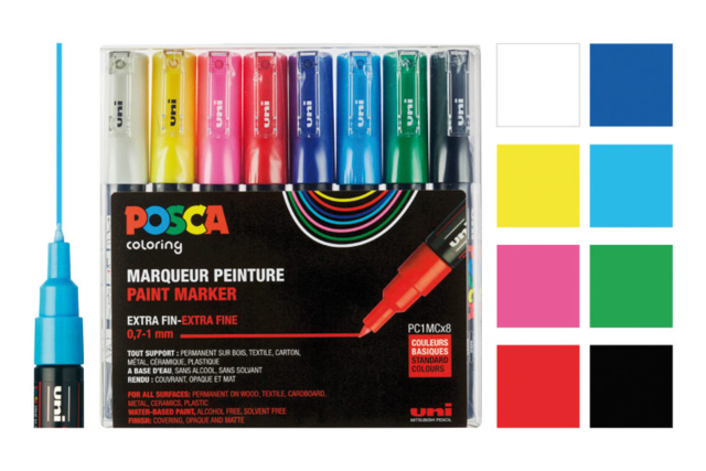 POSCA Markers Extra-Fine Points - 8 Colors - 1 - POSCA Markers - 10doigts.com - Marqueurs POSCA : la référence mondiale de la peinture nomade - 10doigts.fr