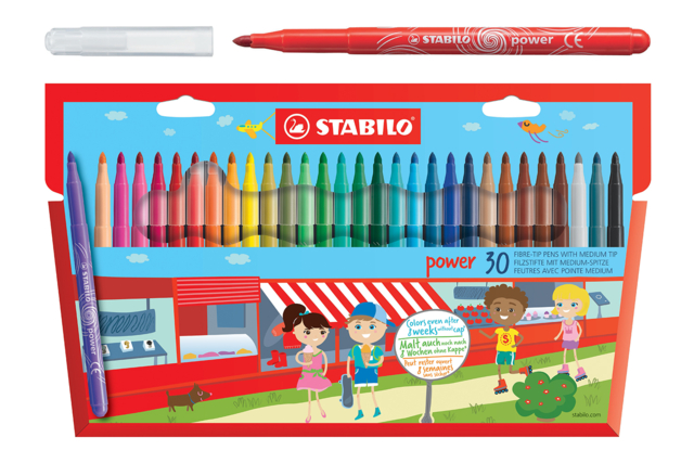 Rotuladores Stabilo Power - 30 rotuladores - Feutres pointes moyennes : l'outil polyvalent pour le dessin et l'école - 10doigts.fr