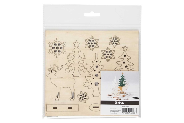 Wooden Christmas Scene - Deer and Trees to Assemble - 4 - Raw Wood Decor - 10doigts.com - Décorations en bois brut : tranches et bois naturel déco - 10doigts.fr