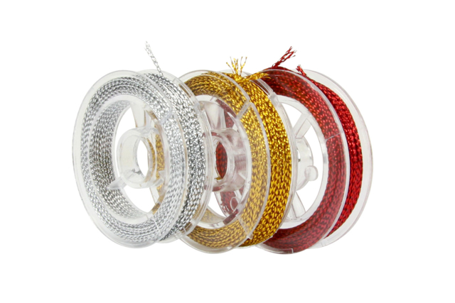 Metallic Polyester Cord: Gold, Silver, and Red - 1 - Threads and Cords - 10doigts.com - Ficelles et cordons d'emballage - 10doigts.fr