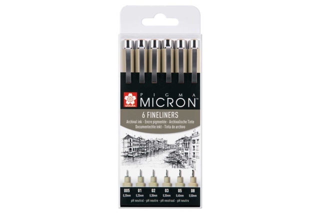 Rotuladores fineliners negros - 6 piezas - Feutres calibrés et fineliners pour le dessin de précision - 10doigts.fr