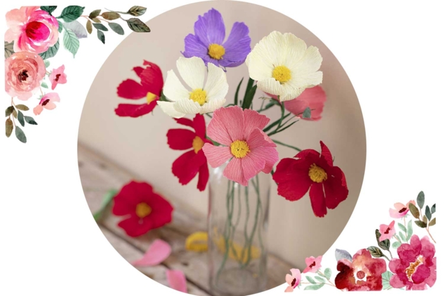 Flores Cosmos en Crépont - Fleurs en papier crépon : créez des bouquets éternels - 10doigts.fr