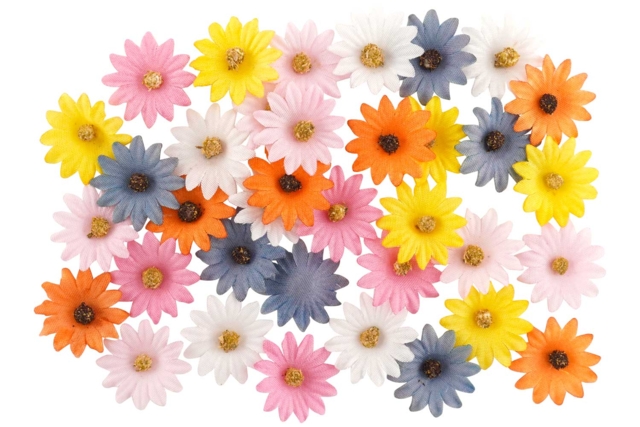 Flores de tela - 36 unidades colores surtidos - Décorations fleurs et feuilles : ajoutez une touche de nature à toutes vos créations - 10doigts.fr