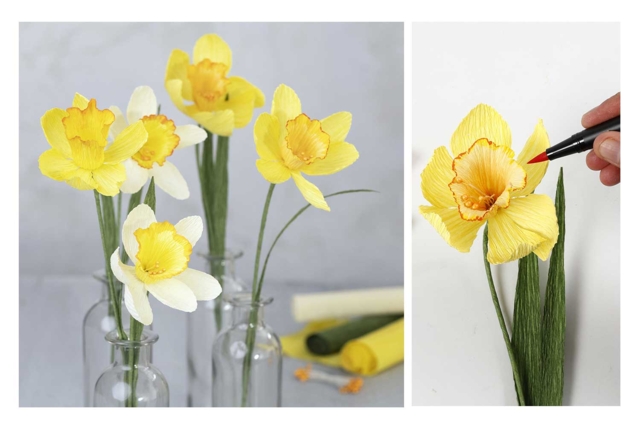 flores jonquille crêpon - Fleurs en papier crépon : créez des bouquets éternels - 10doigts.fr