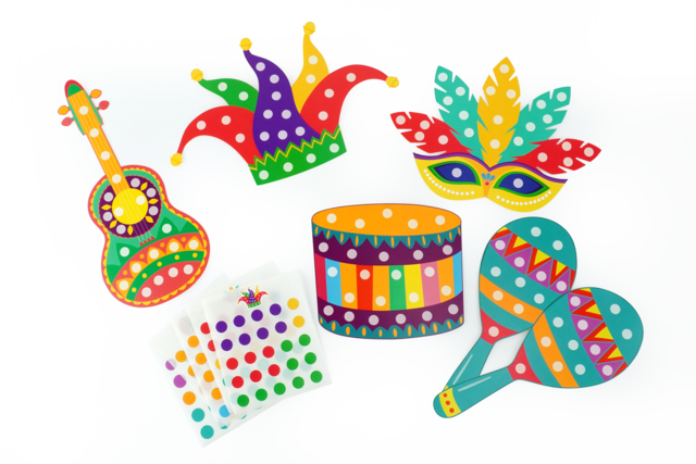 Formas de Carnaval + gomets – Pack de 5 formas - Kits créatifs Carnaval - Activités manuelles et de bricolage pour Carnaval - 10doigts.fr