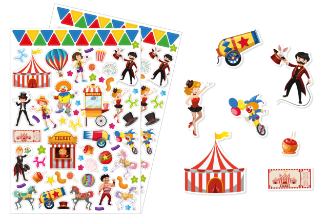 Stickers "Circus" - 110 pcs - 1 - Birthday Stickers - 10doigts.com - Gommettes anniversaire : décorez et animez vos fêtes d'enfants - 10doigts.fr
