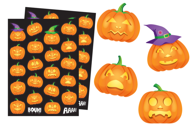 Halloween Pumpkin Stickers - 44 pcs - 1 - Halloween Stickers - 10doigts.com - Gommettes Halloween - 10doigts.fr