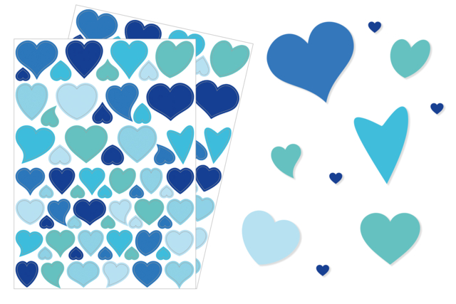 Blue Heart Stickers - 122 pcs - 1 - Heart Stickers - 10doigts.com - Gommettes cœur : des cœurs adhésifs pour vos activités créatives - 10doigts.fr