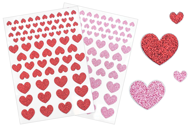 Glitter Heart Stickers - 72 pcs - 1 - Heart Stickers - 10doigts.com - Gommettes cœur : des cœurs adhésifs pour vos activités créatives - 10doigts.fr