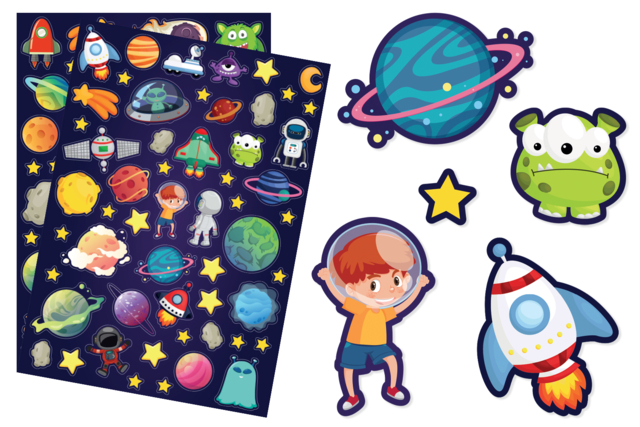 Stickers "Space and Aliens" - 100 pcs - 1 - Story Stickers and Decorations - 10doigts.com - Gommettes Histoires et décors - 10doigts.fr