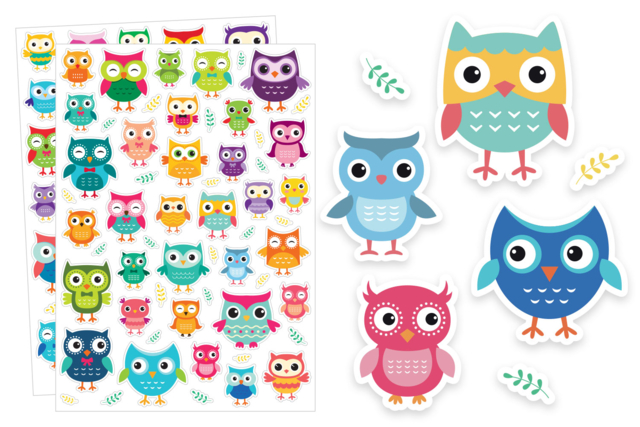 Owl Stickers - 65 pcs - 1 - Animal Stickers - 10doigts.com - Des gommettes animaux pour créer et apprendre dès la maternelle - 10doigts.fr