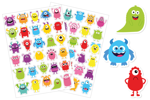 Gomets monstruos divertidos - 1 set (2 planchas) - Gommettes Histoires et décors - 10doigts.fr