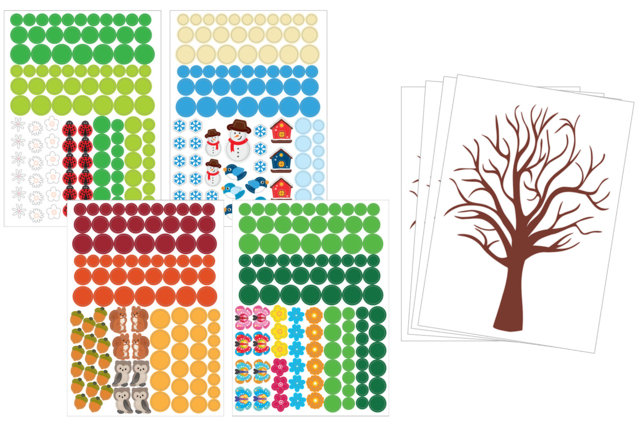 4 Seasons Kit - 4 Tree Cards + Stickers - 4 - Educational Stickers - 10doigts.com - Gommettes pédagogiques : apprendre, grandir et s'éveiller par le jeu - 10doigts.fr