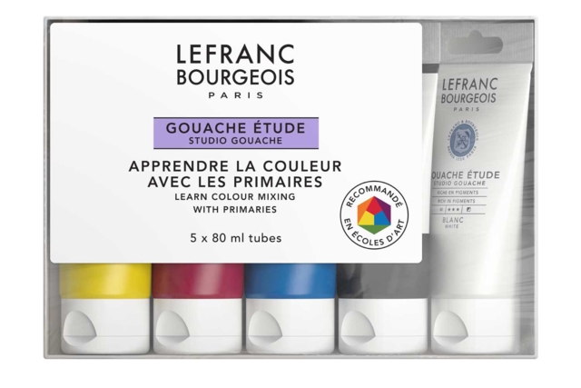 Lefranc Bourgeois study gouache, set of 5 tubes, 80 ml each - Gouache fine artiste : des couleurs opaques et lumineuses - 10doigts.fr