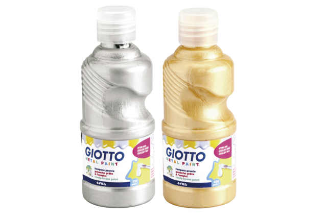 Giotto Metallic Gouache, 250 ml - gold and silver - 1 - Liquid Gouache Paint - 10doigts.com - Peinture gouache liquide : des couleurs vives qui s'enlèvent à l'eau - 10doigts.fr