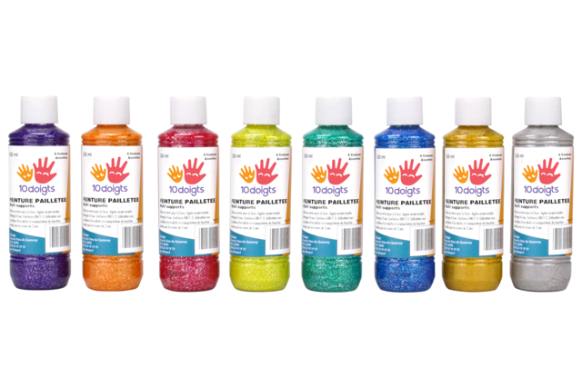 Glitter Gouache 10doigts, 250 ml - 8 colors - 2 - Gouache Paint 10doigts - 10doigts.com - Peinture gouache 10doigts : la qualité professionnelle pour les enfants - 10doigts.fr