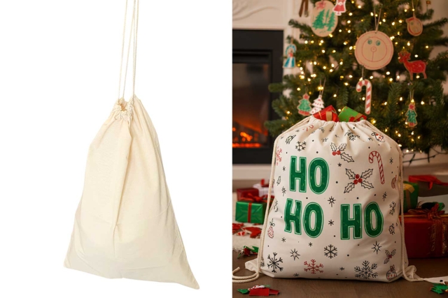 Large Santa Sack in Cotton - 1 - Christmas Supports - 10doigts.com - Supports de Noël - 10doigts.fr